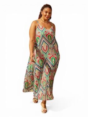NWT Skies Are Blue Plus Tropical Boho Print Maxi Dress Beach Resort Cami 2x 3x